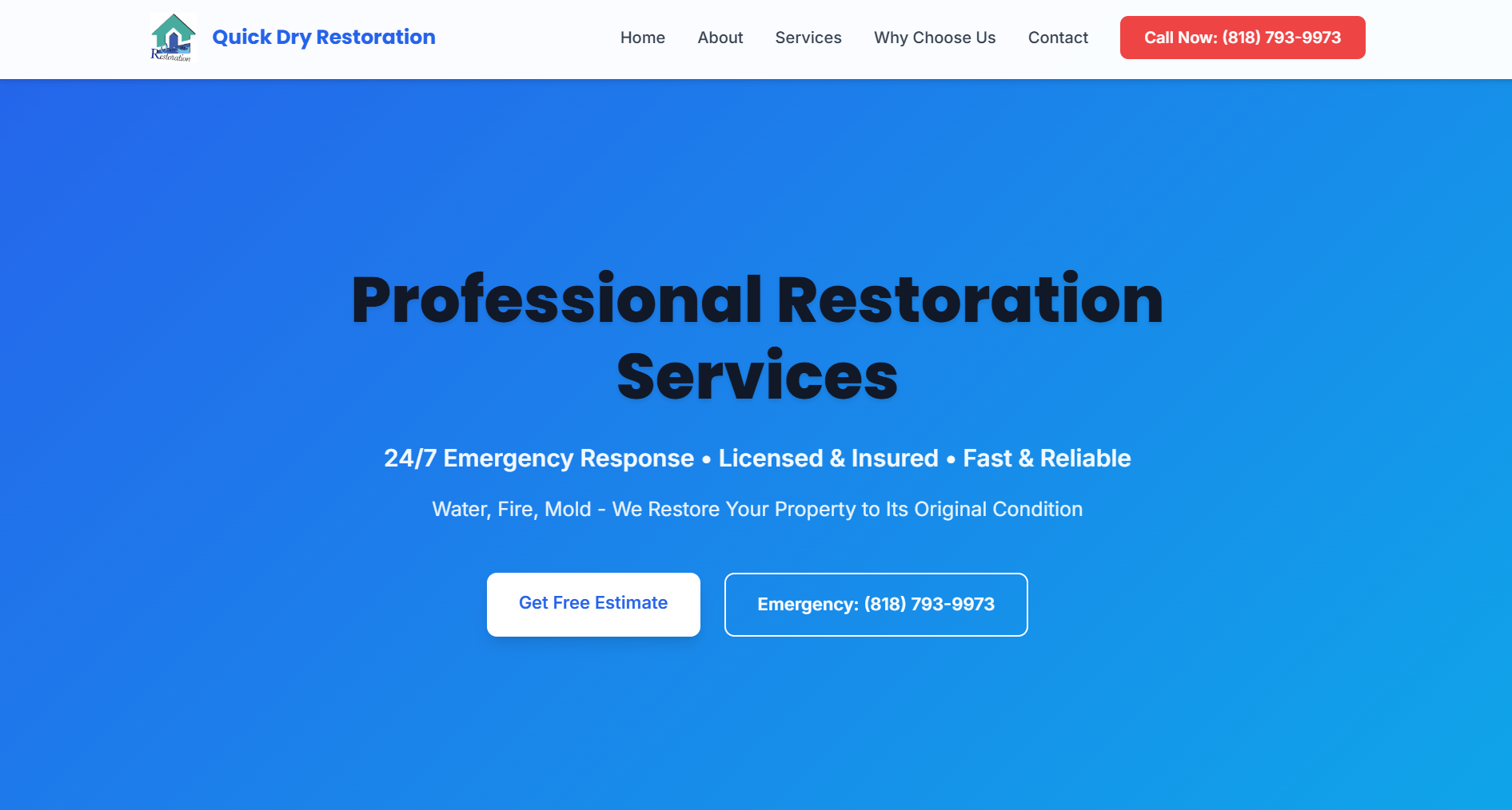 Quick Dry Restoration website screenshot